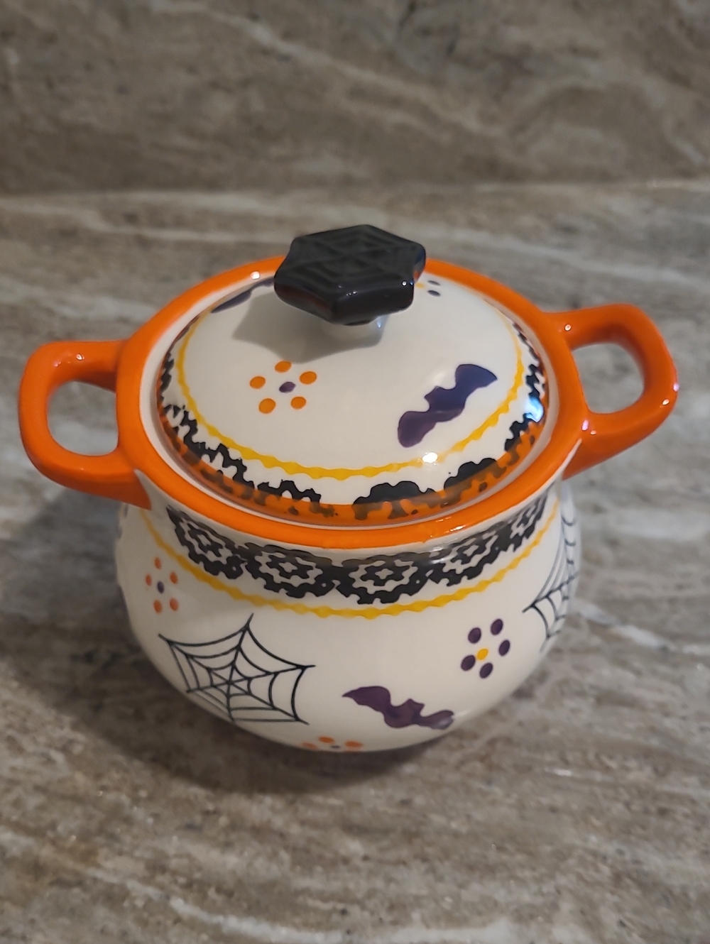 Temp-Tations Halloween Spiderweb Sugar Bowl - Orange, White, Black, Purple